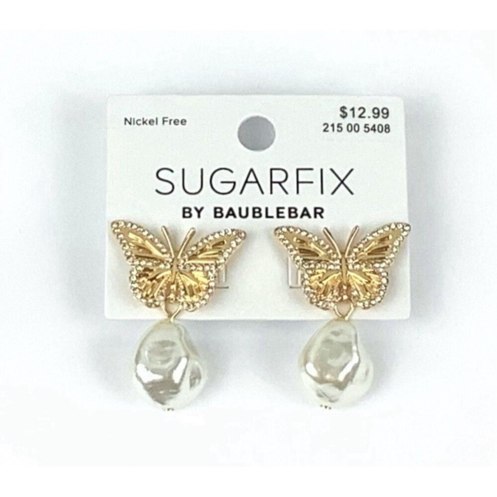 SUGARFIX by BaubleBar Earrings Butterfly Rhinestones Faux Pearl Drop Dangle New
